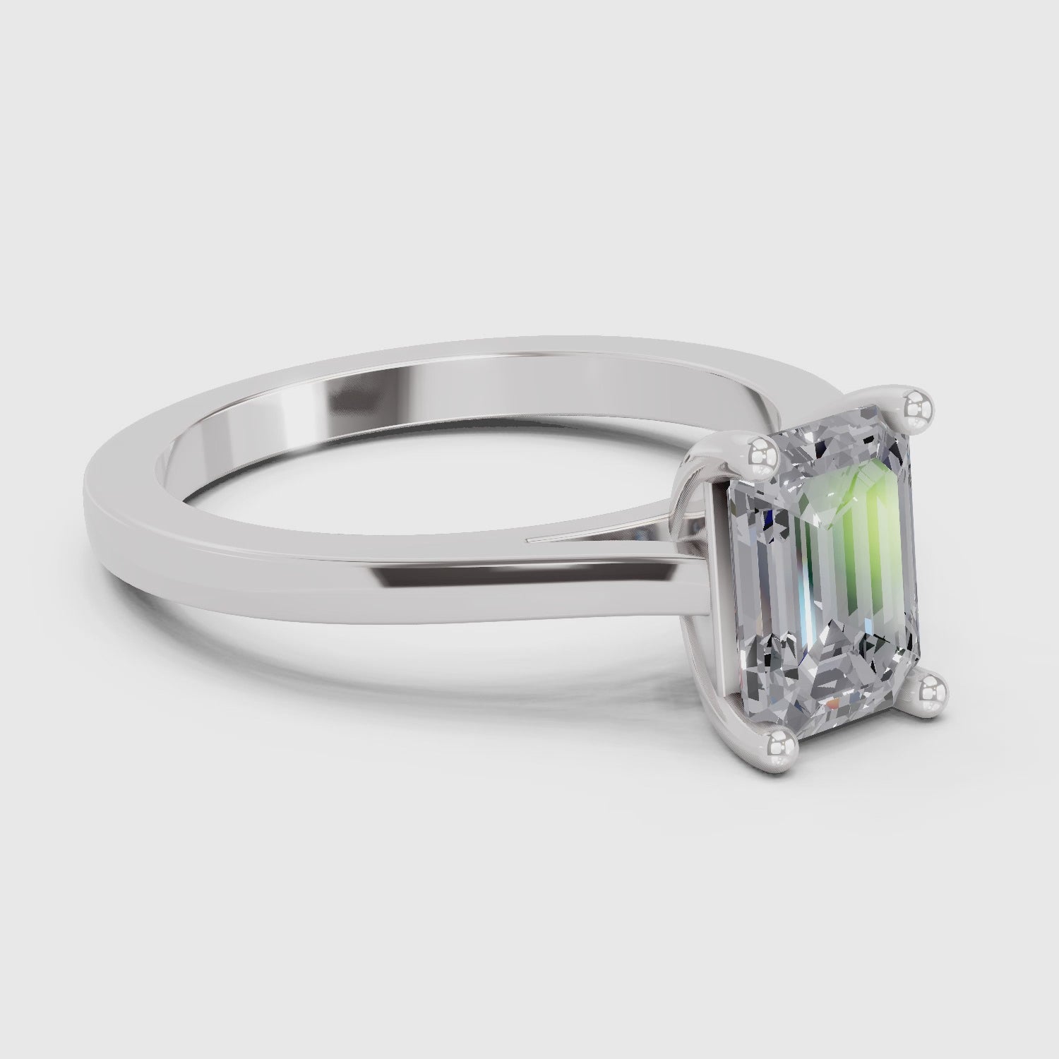 2.1 Ct Emerald Shape Solitaire Diamond Ring| 14K White Gold