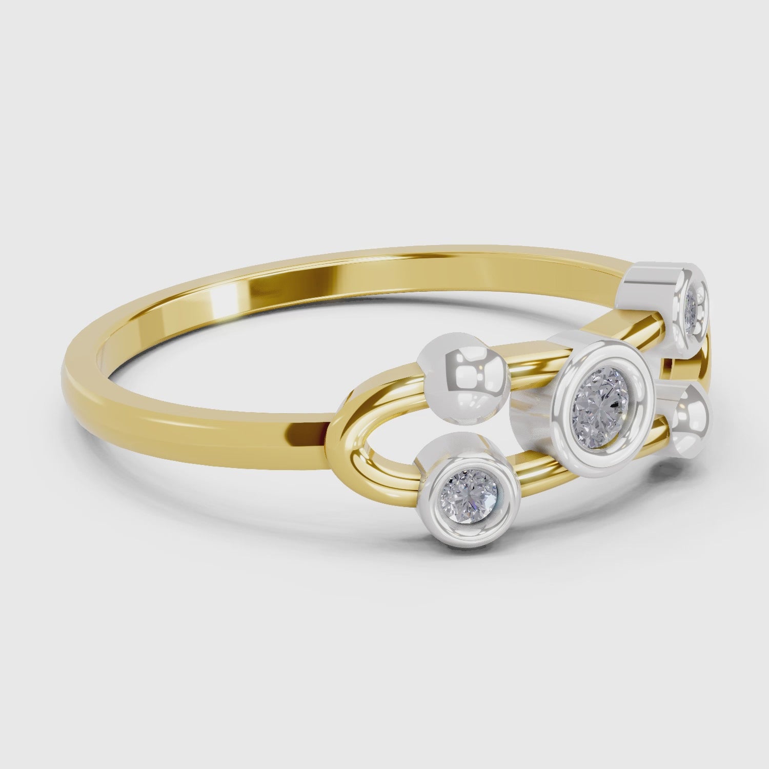 Load video: 0.11 Ct | 925 Sterling Silver Yellow Gold Plated 3 Stone Ring