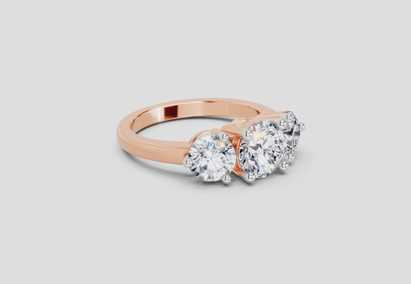 Load video: 2 Ct Round Three Stone Ring | 14K Rose Gold