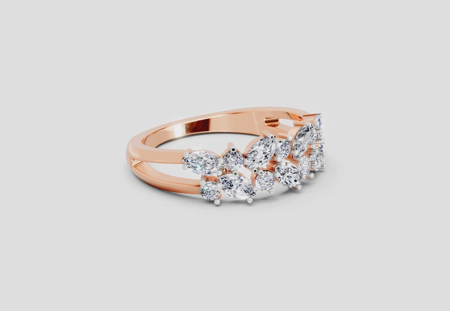 0.7 Ct Marquise And Round Cluster Ring | 14K Rose Gold