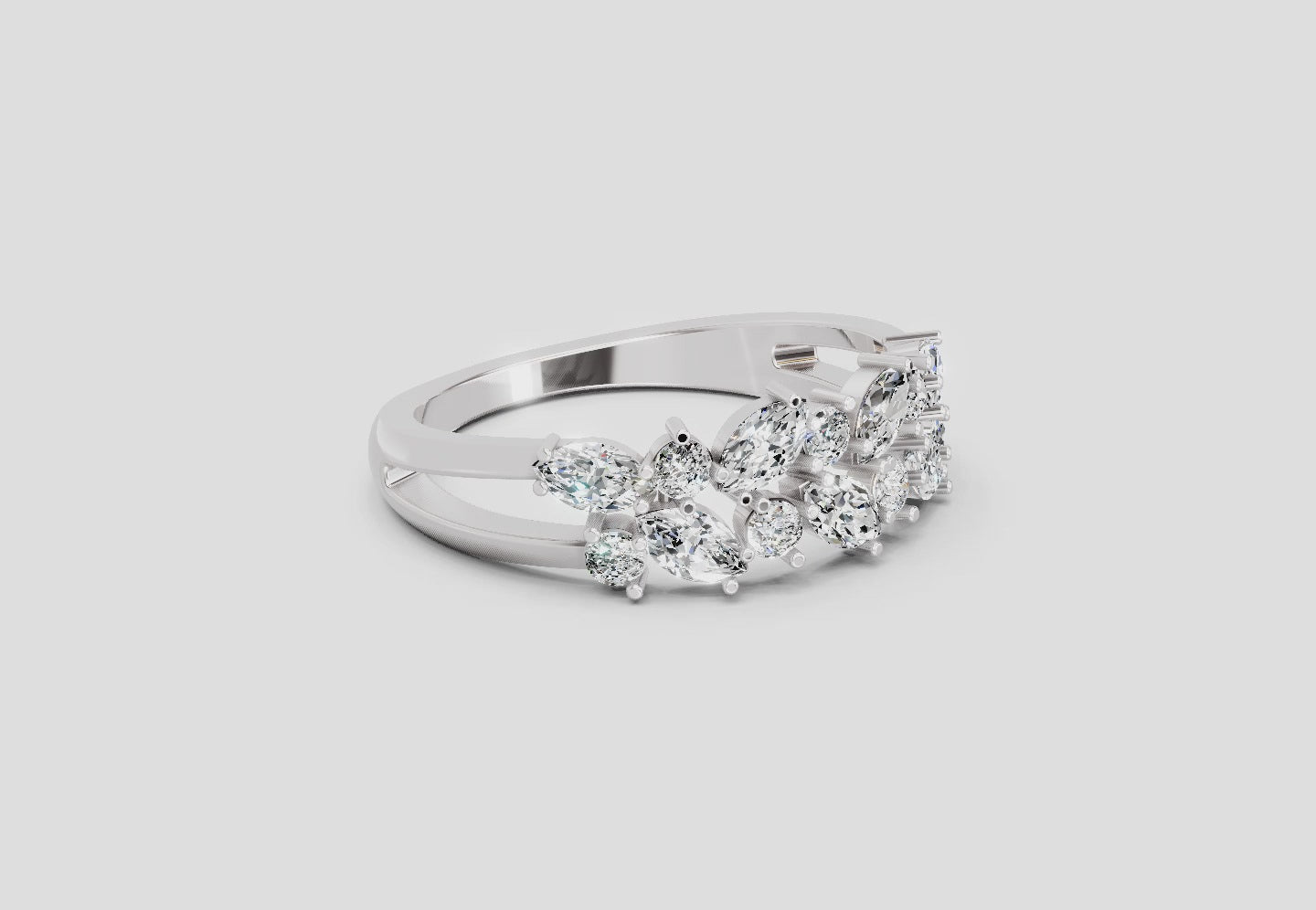 0.7 Ct Marquise And Round Cluster Ring | 14K White Gold
