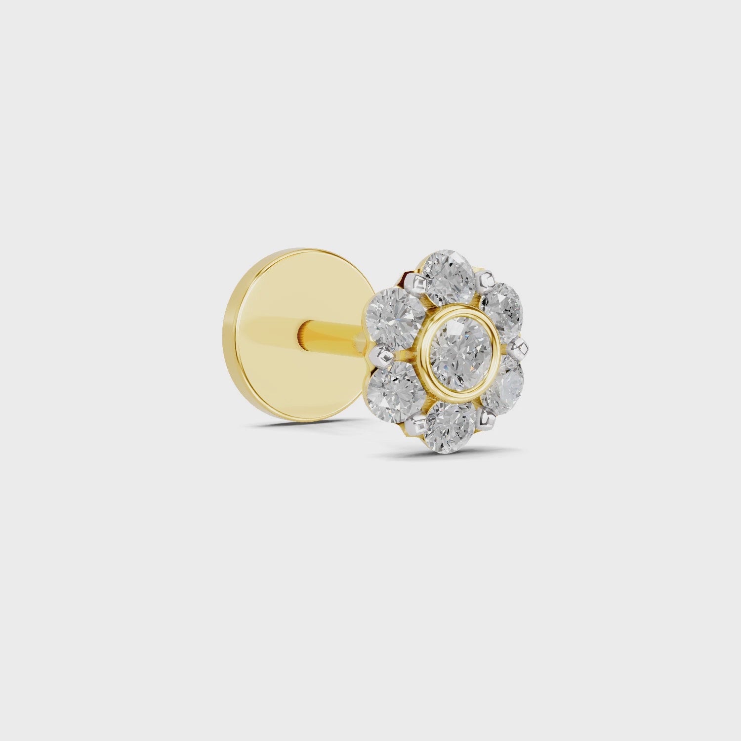 0.11 Ct Floral Stud Round Shape Nose Pin | 14K Yellow Gold