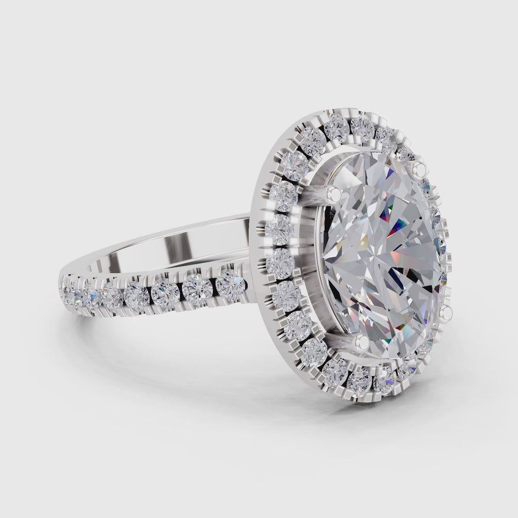 3.39 Carat Classic Oval Shape Halo Engagement Ring | 14K White Gold