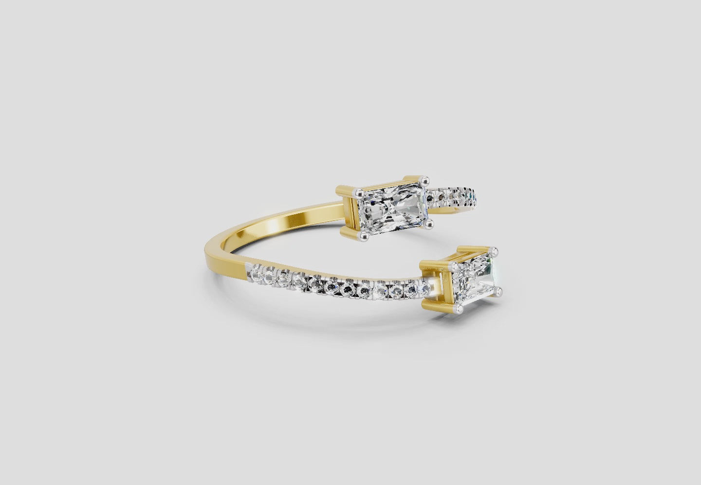 0.82 Ct Emerald Shape Diamond Toi et Moi Ring | 14K Yellow Gold