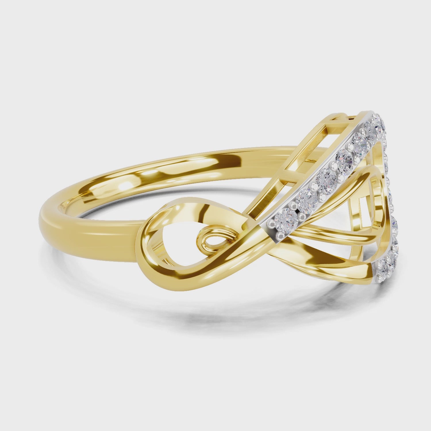 Load video: 0.24 Ct | 925 Sterling Silver Yellow Gold Plated Infinity Ring