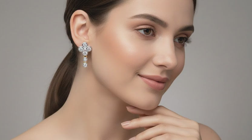 Load video: 0.5 Ct Round Dangle Earrings | 14K Yellow Gold  FG VS Quality Diamonds