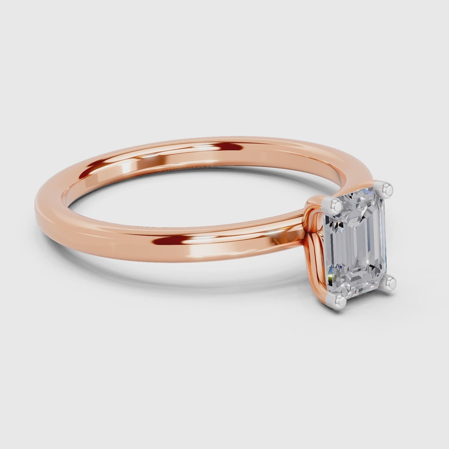 0.75 Ct Emerald Shape Solitaire Diamond Ring| 14K Rose Gold