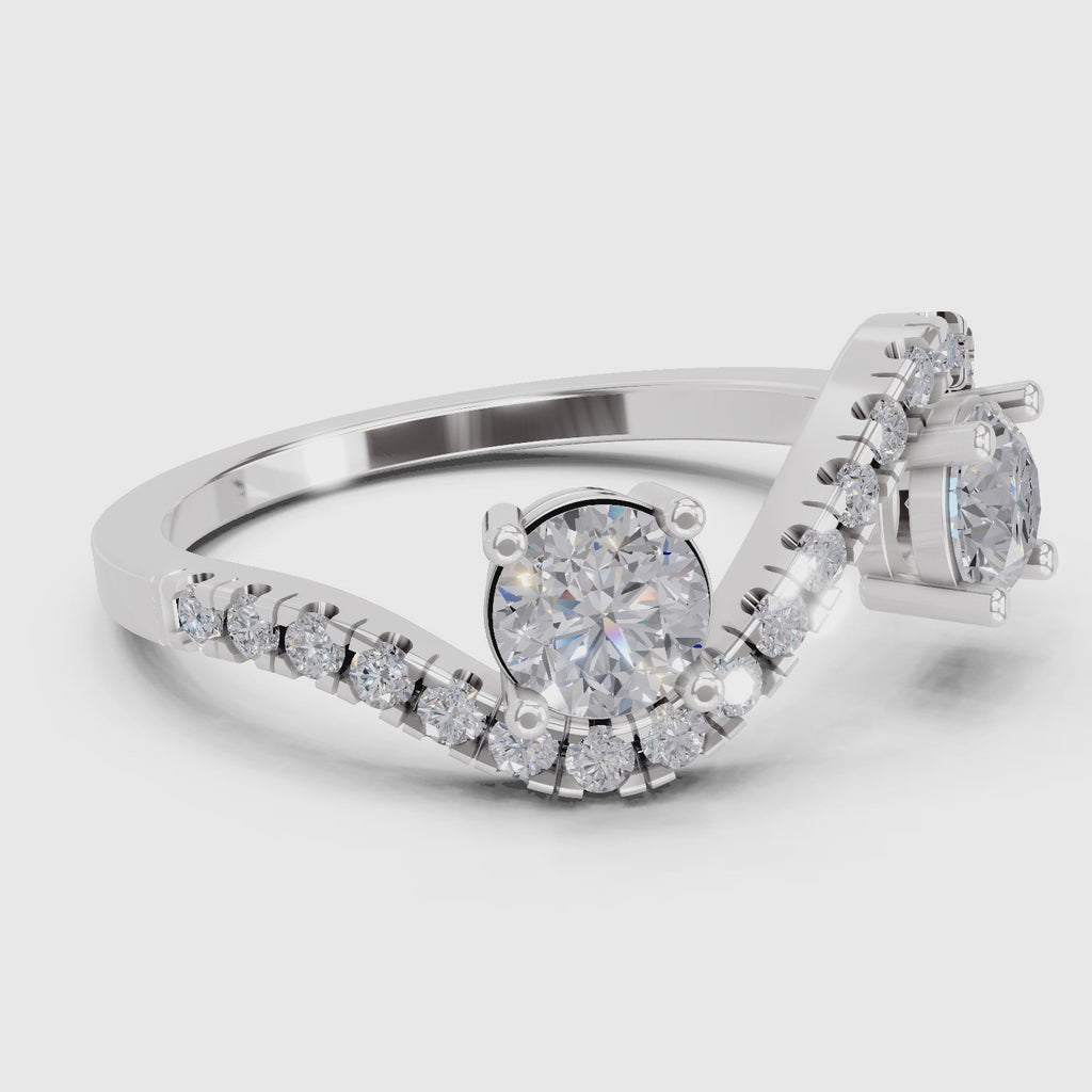 0.67 Ct Swirl Two Stone Diamond Engagement Ring | 14K White Gold