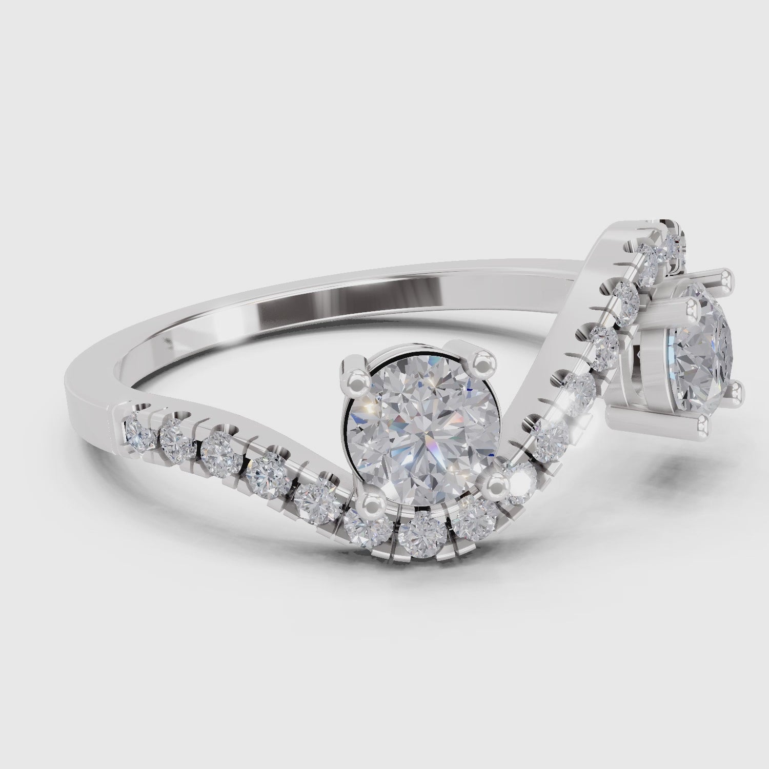0.67 Ct Swirl Two Stone Diamond Engagement Ring | 14K White Gold