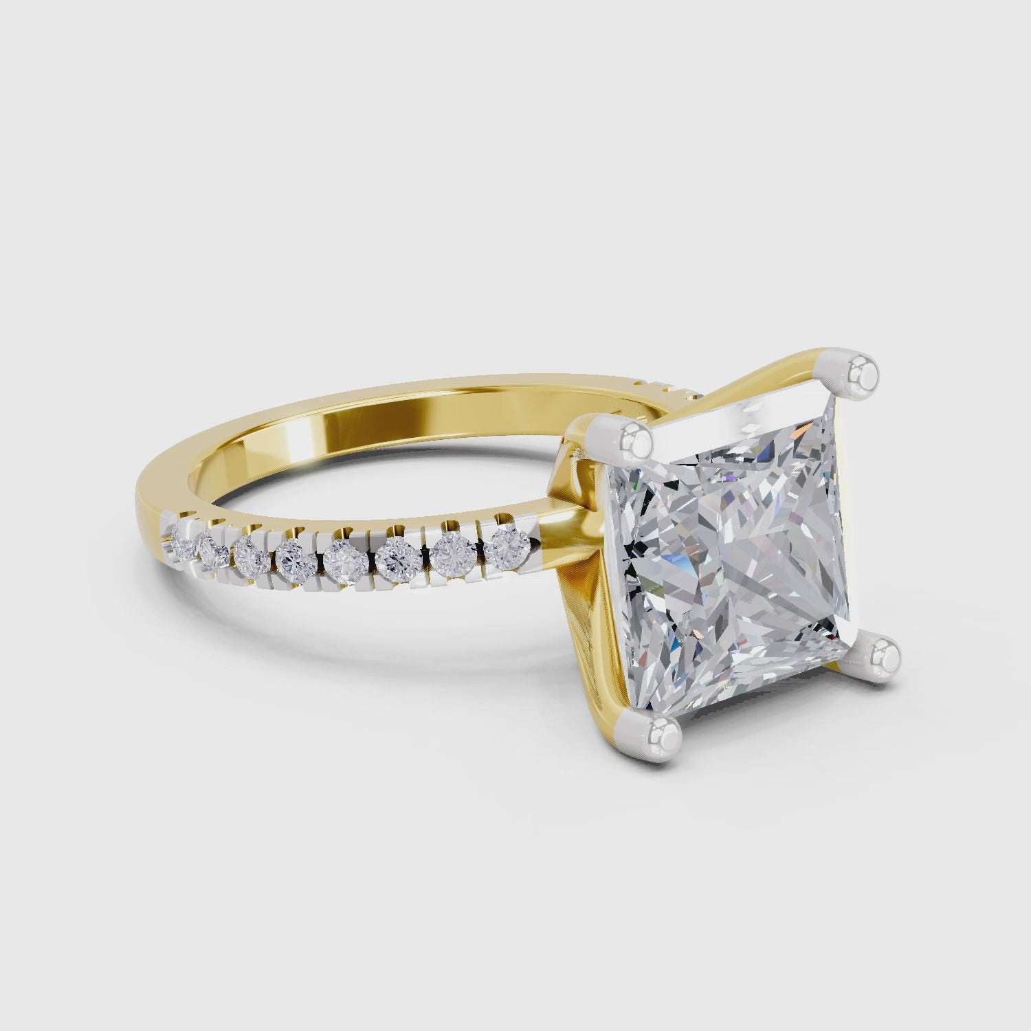 4.22 Ct Princess Shape Solitaire Diamond Ring| 14K Yellow Gold