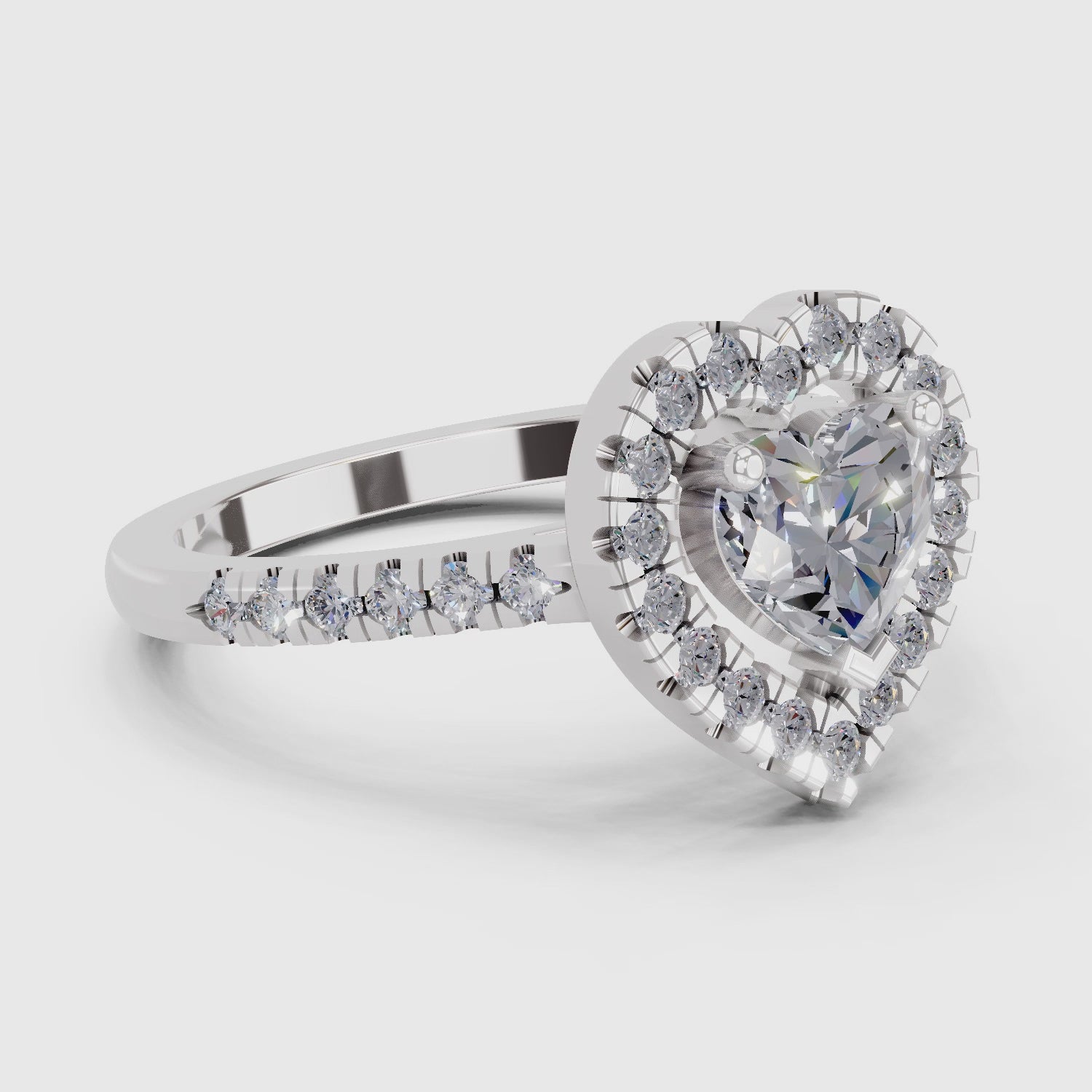 1.54 Carat Heart Shape Halo Engagement Ring | 14K White Gold