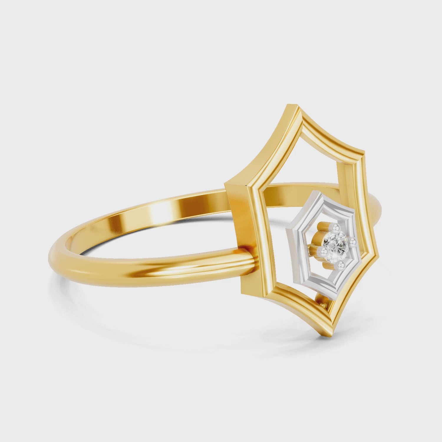 Load video: 0.02 Carat  | 925 Sterling Silver Gold Plated Hexagon Fashion Ring