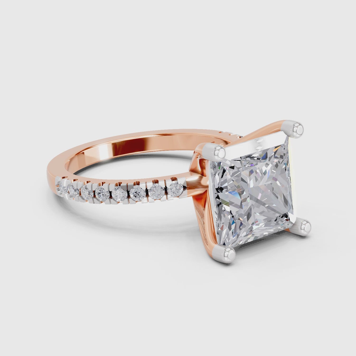 4.22 Ct Princess Shape Solitaire Diamond Ring| 14K Rose Gold