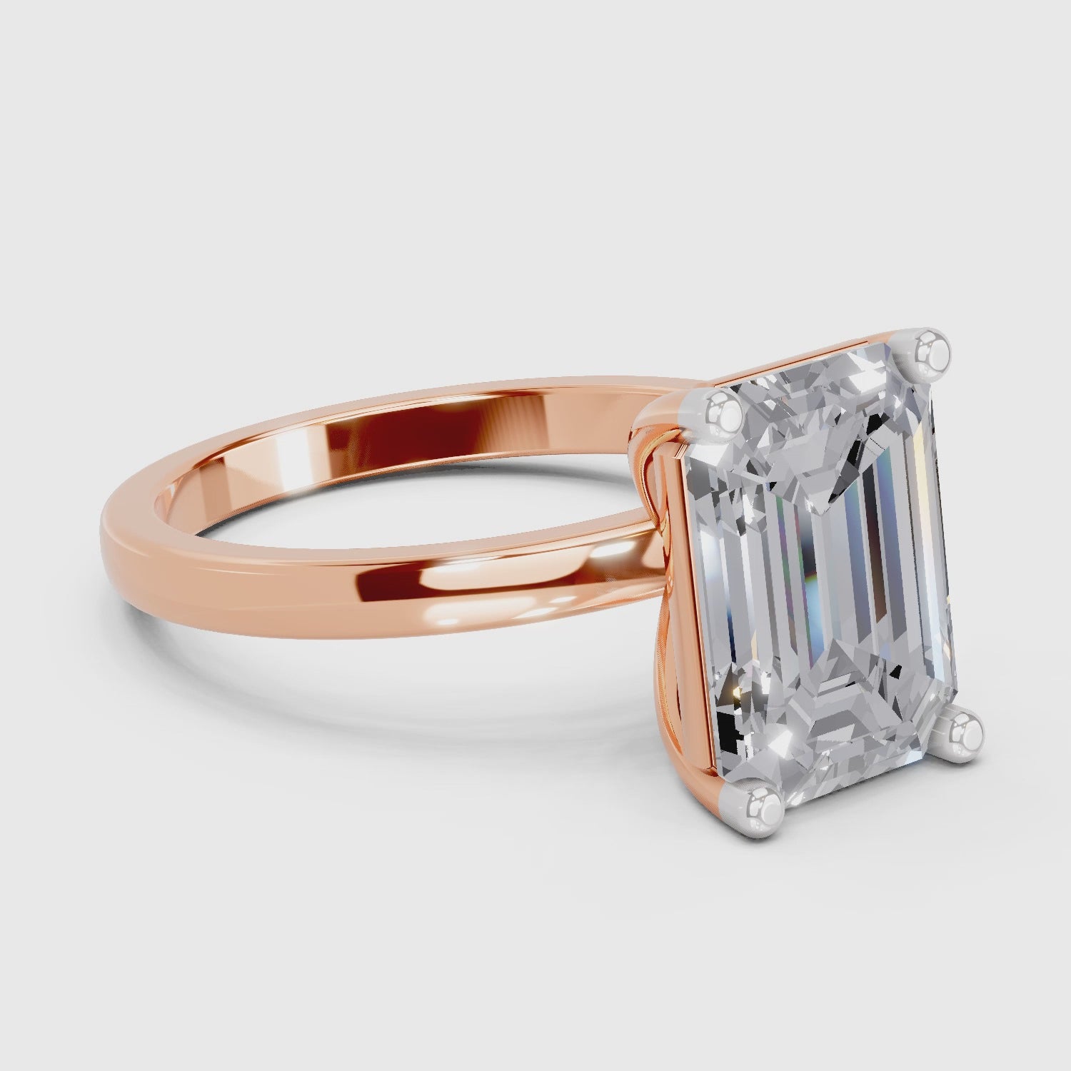 Load video: 4 Ct Emerald Shape Solitaire Diamond Ring| 14K Rose Gold