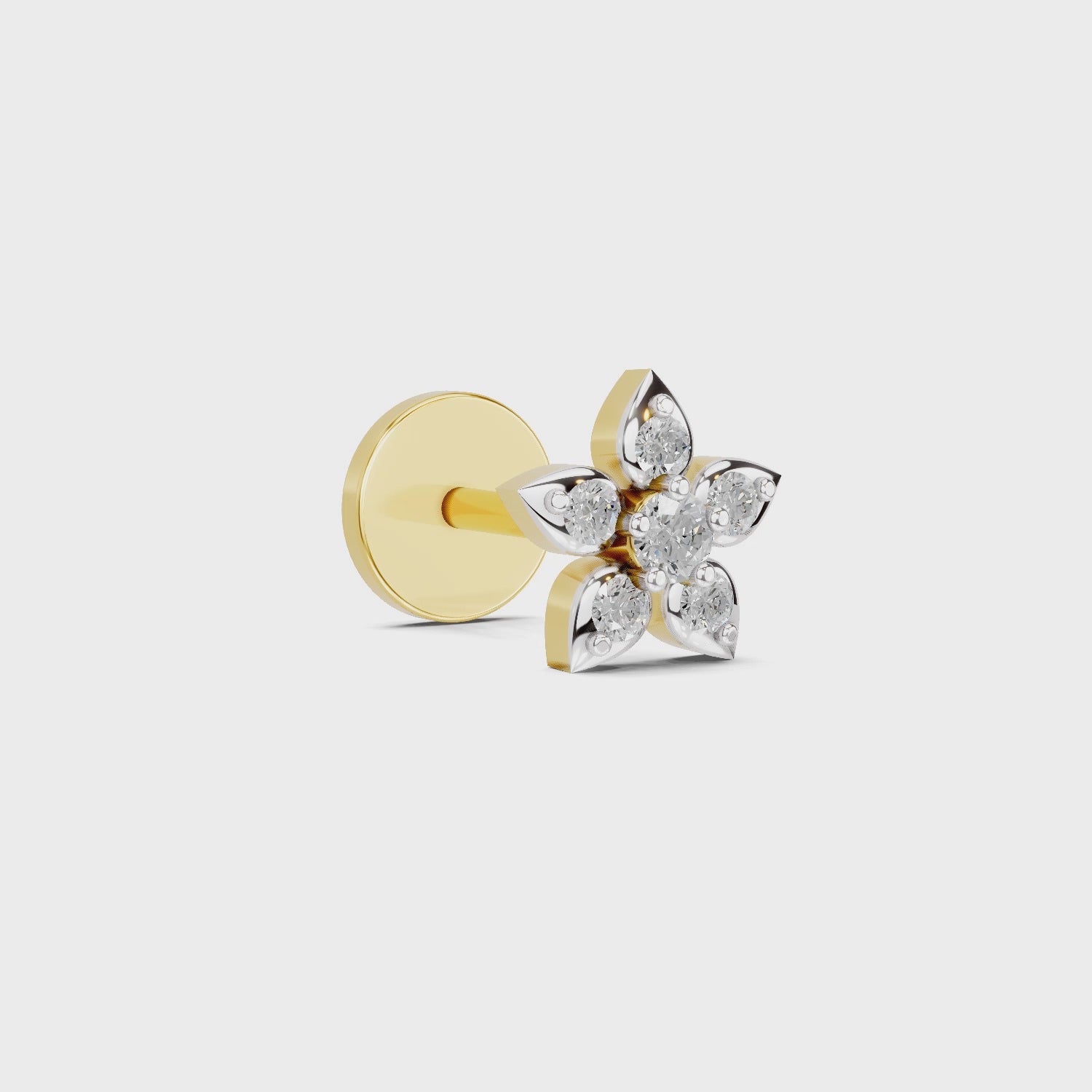 0.06 Ct Floral Stud Round Shape Nose Pin | 14K Yellow Gold