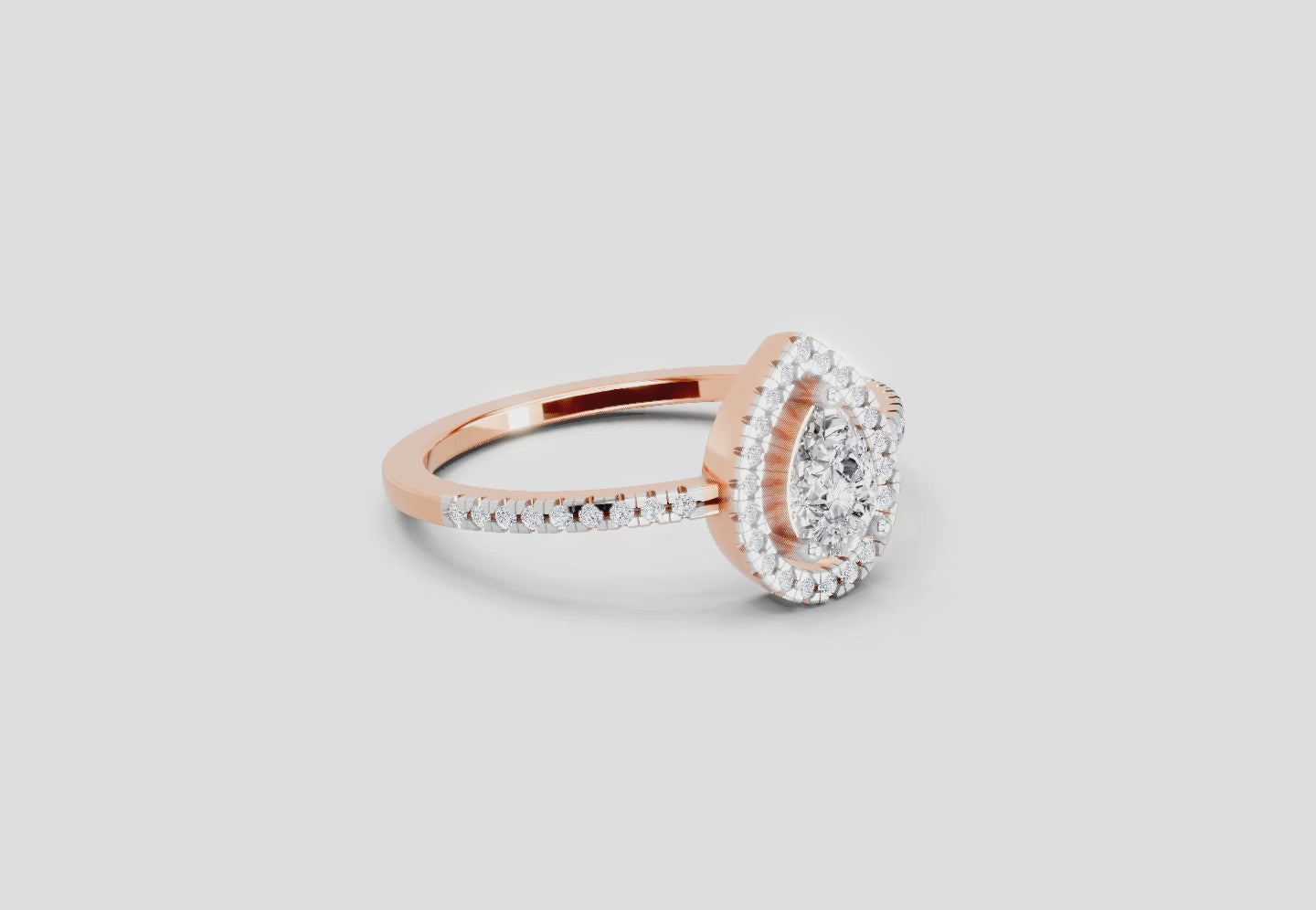 0.61 Ct Pear Cut Halo Ring | 14K Rose Gold