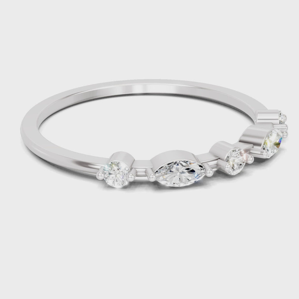 0.24 Carat Round & Marquise Shape Diamond Five-Stone Ring | 14K White Gold