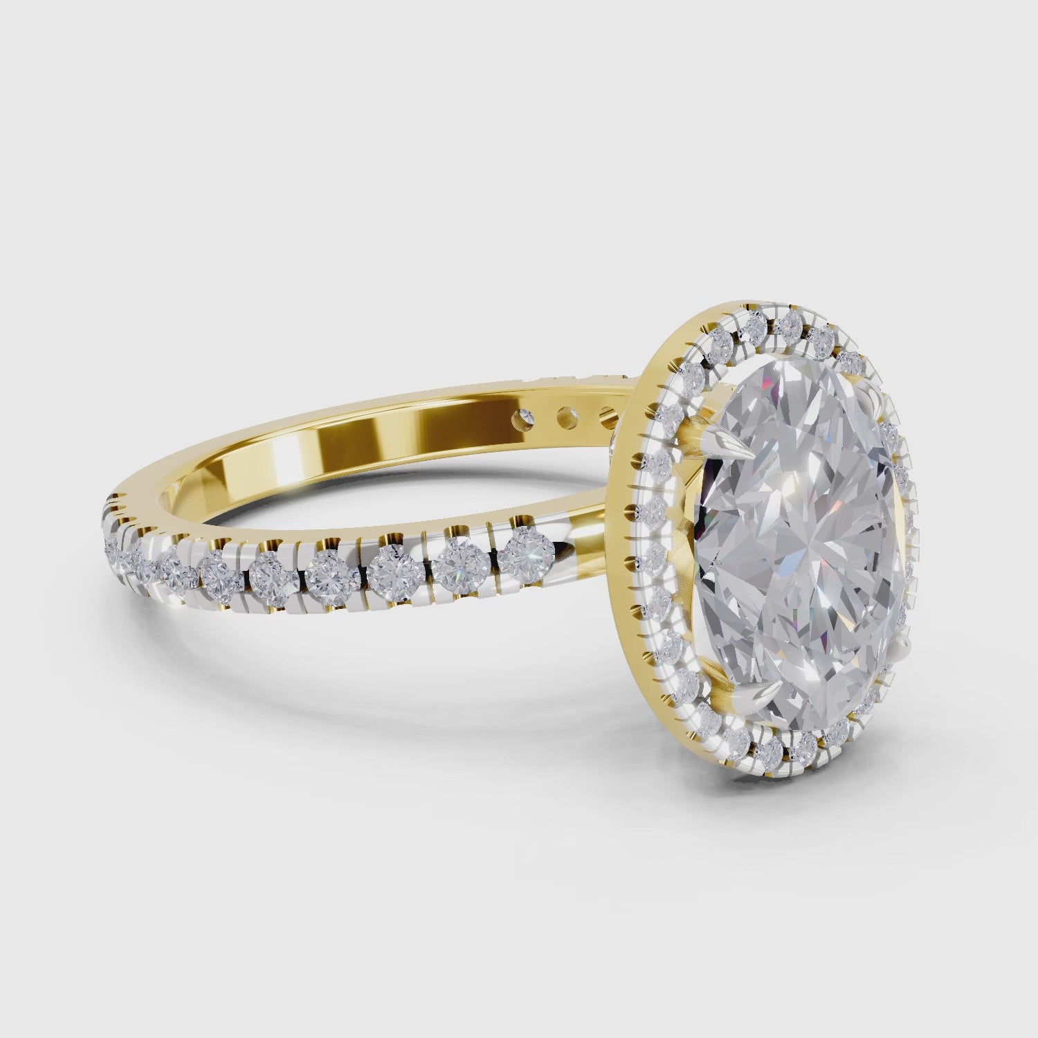 2.6 Ct  Oval Shape Halo Diamond Ring| 14K Yellow Gold