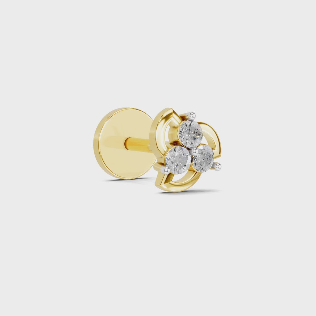 0.06 Ct Floral Stud Round Shape Nose pin | 14K Yellow Gold