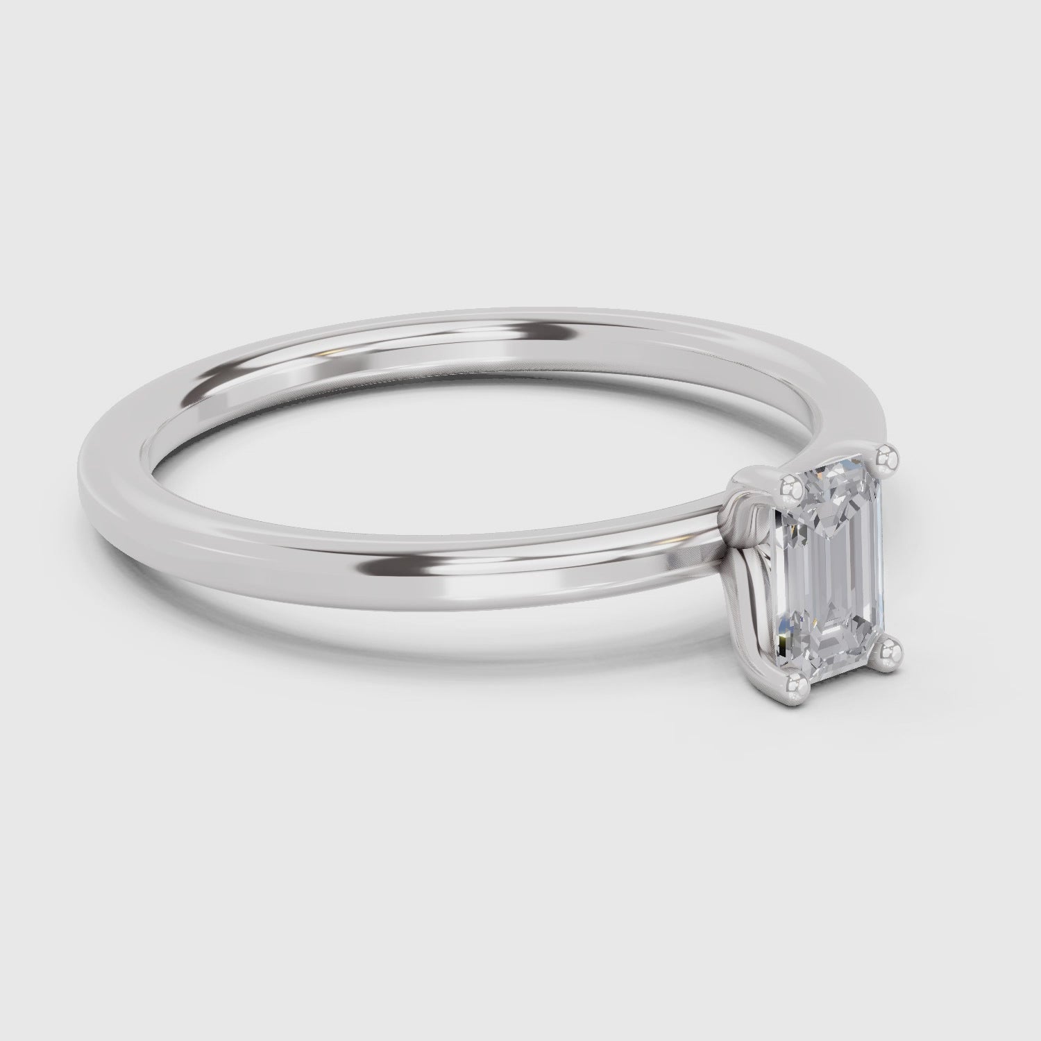 0.4 Carat Emerald Shape Solitaire Diamond Engagement Ring | 14K White Gold