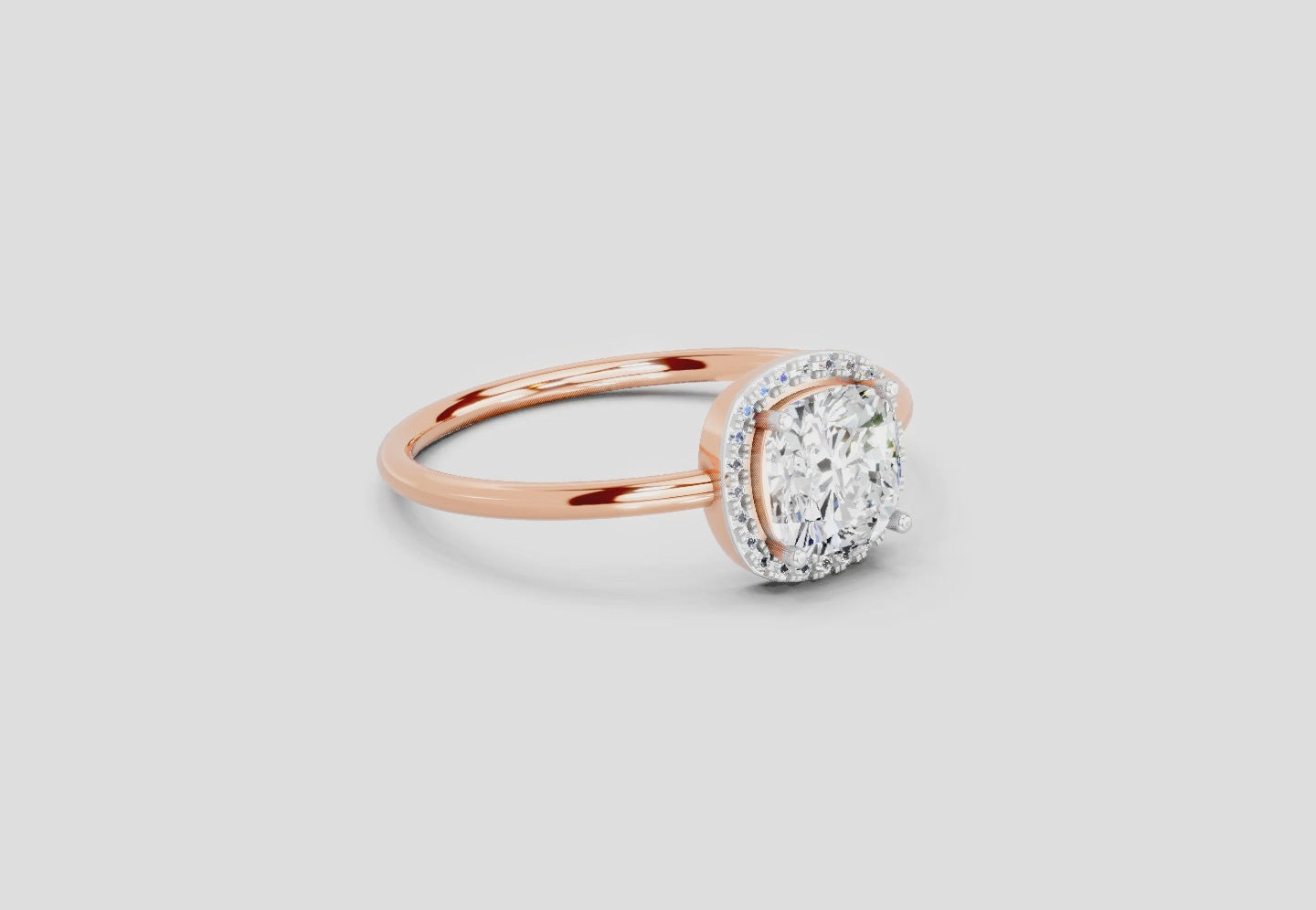 1.37 Ct Cushion Halo Ring | 14K Rose Gold