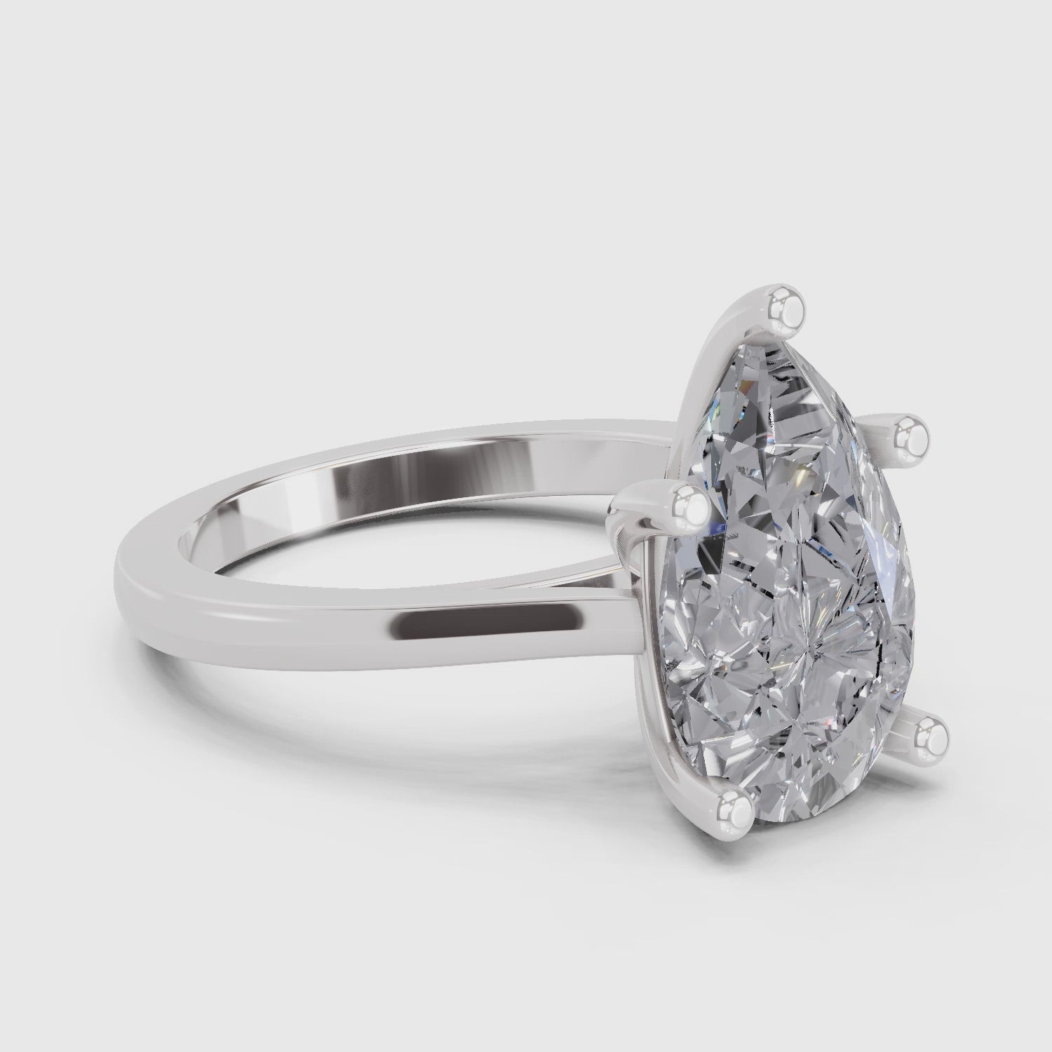 4 Ct Pear Shape Solitaire Diamond Ring| 14K White Gold
