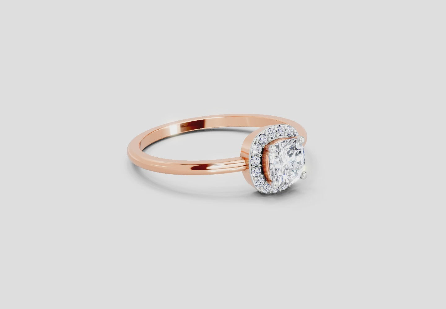 0.66 Ct Cushion Shape Halo Engagement Diamond Ring | 14K Rose Gold