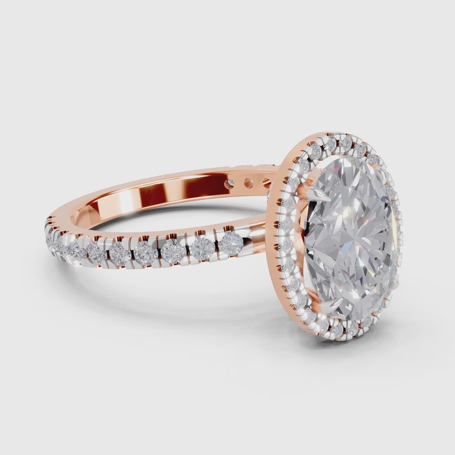 2.6 Ct  Oval Shape Halo Diamond Ring| 14K Rose Gold