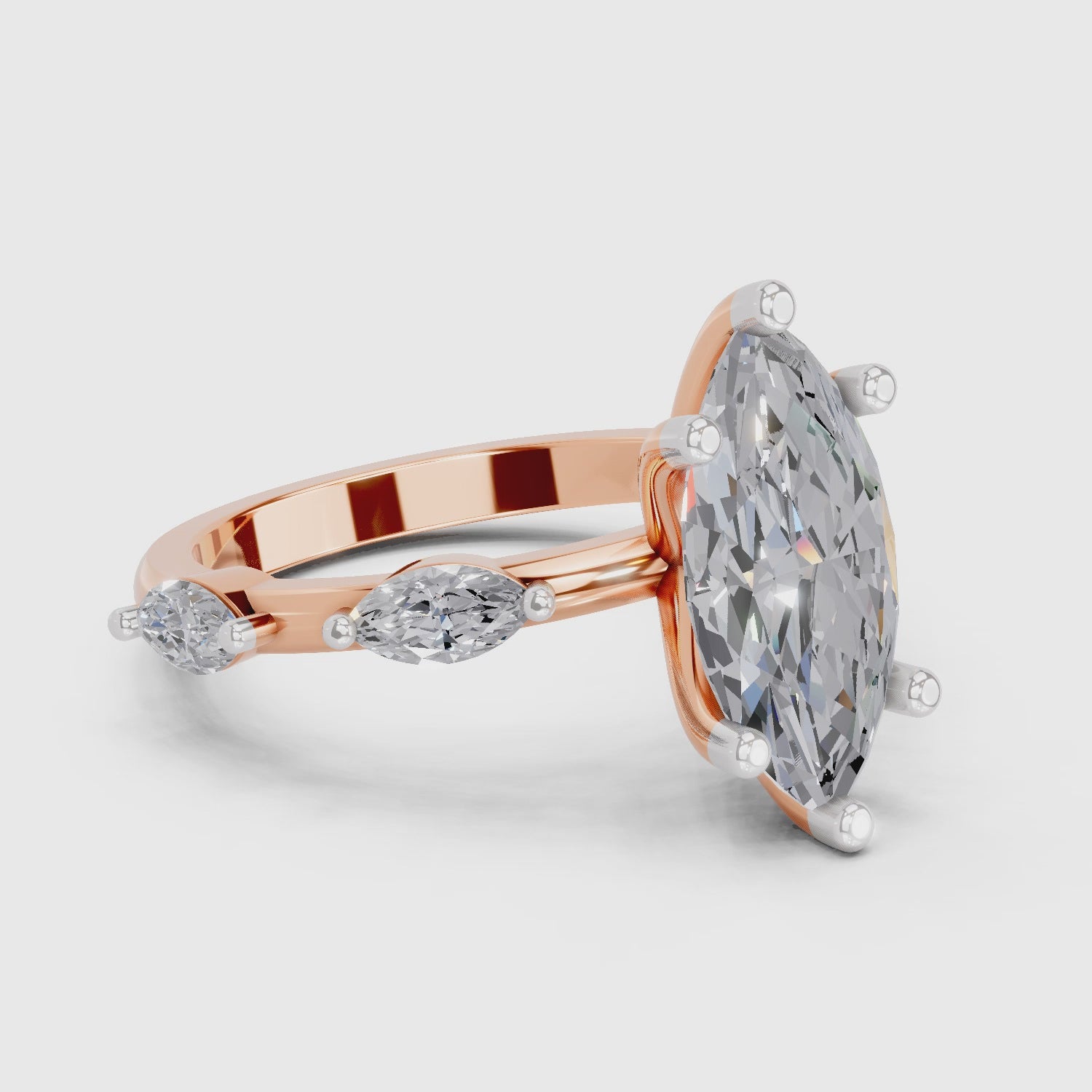 3.6 Ct Marquise Shape Solitaire Diamond Ring| 14K Rose Gold