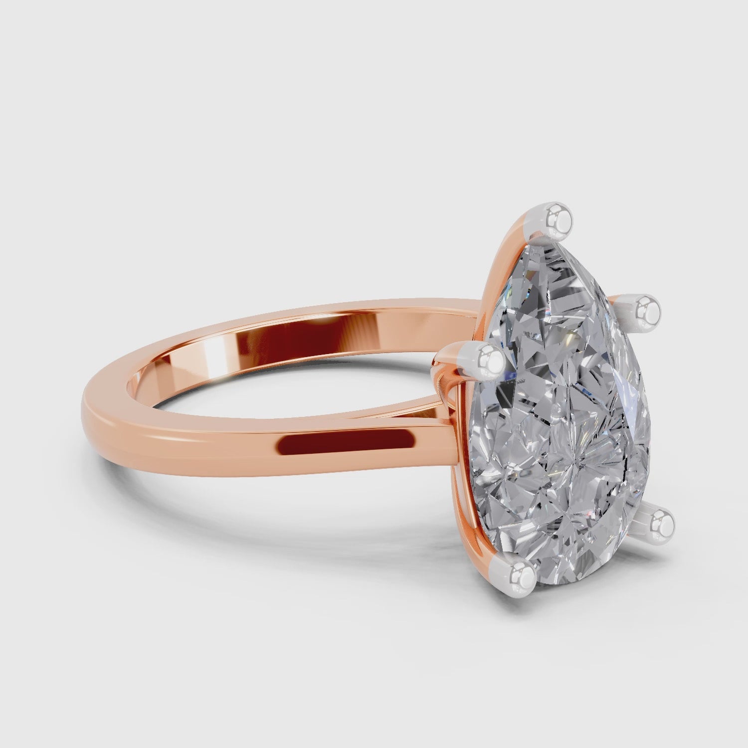 4 Ct Pear Shape Solitaire Diamond Ring| 14K Rose Gold