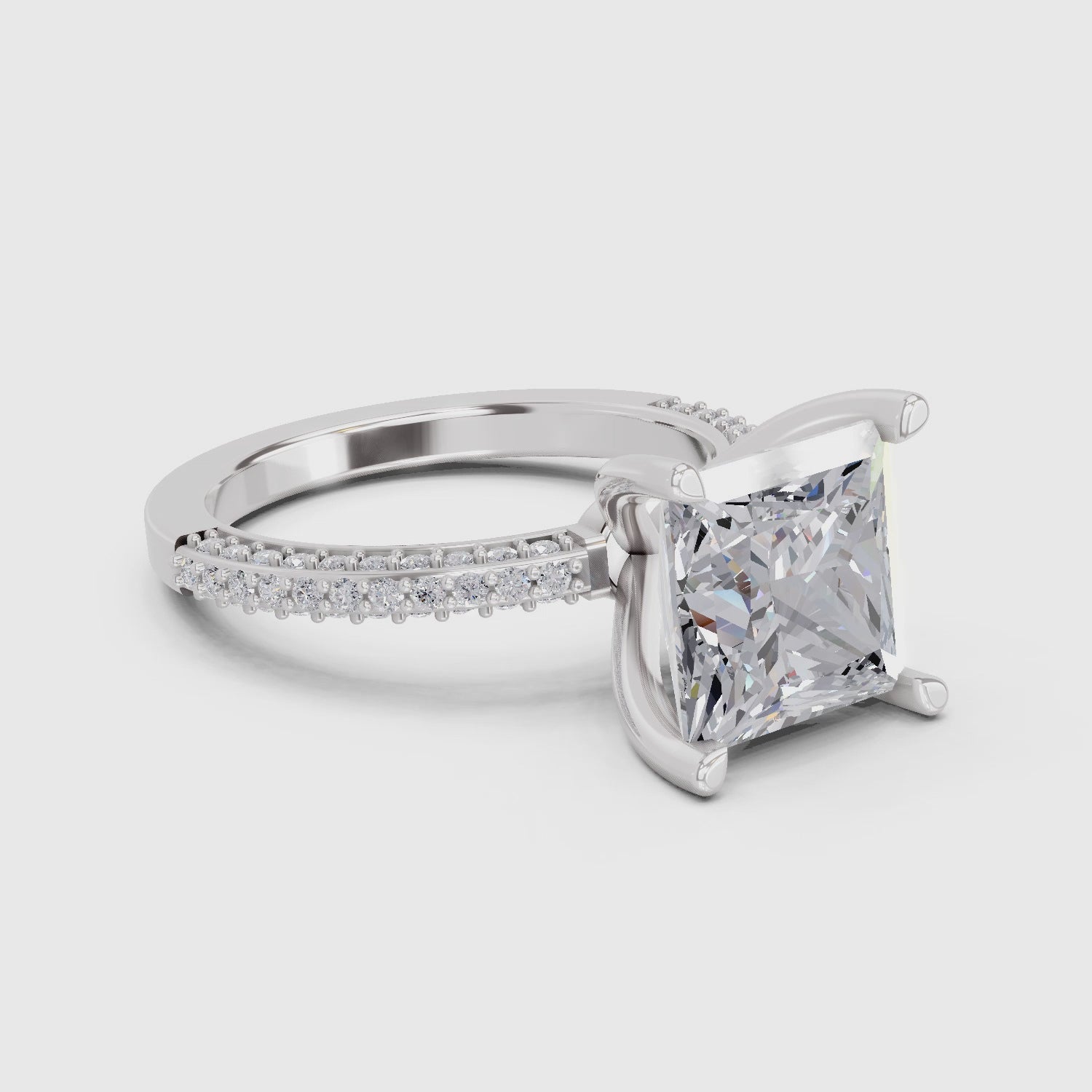 4.37 Ct Princess Shape Solitaire Diamond Ring| 14K White Gold