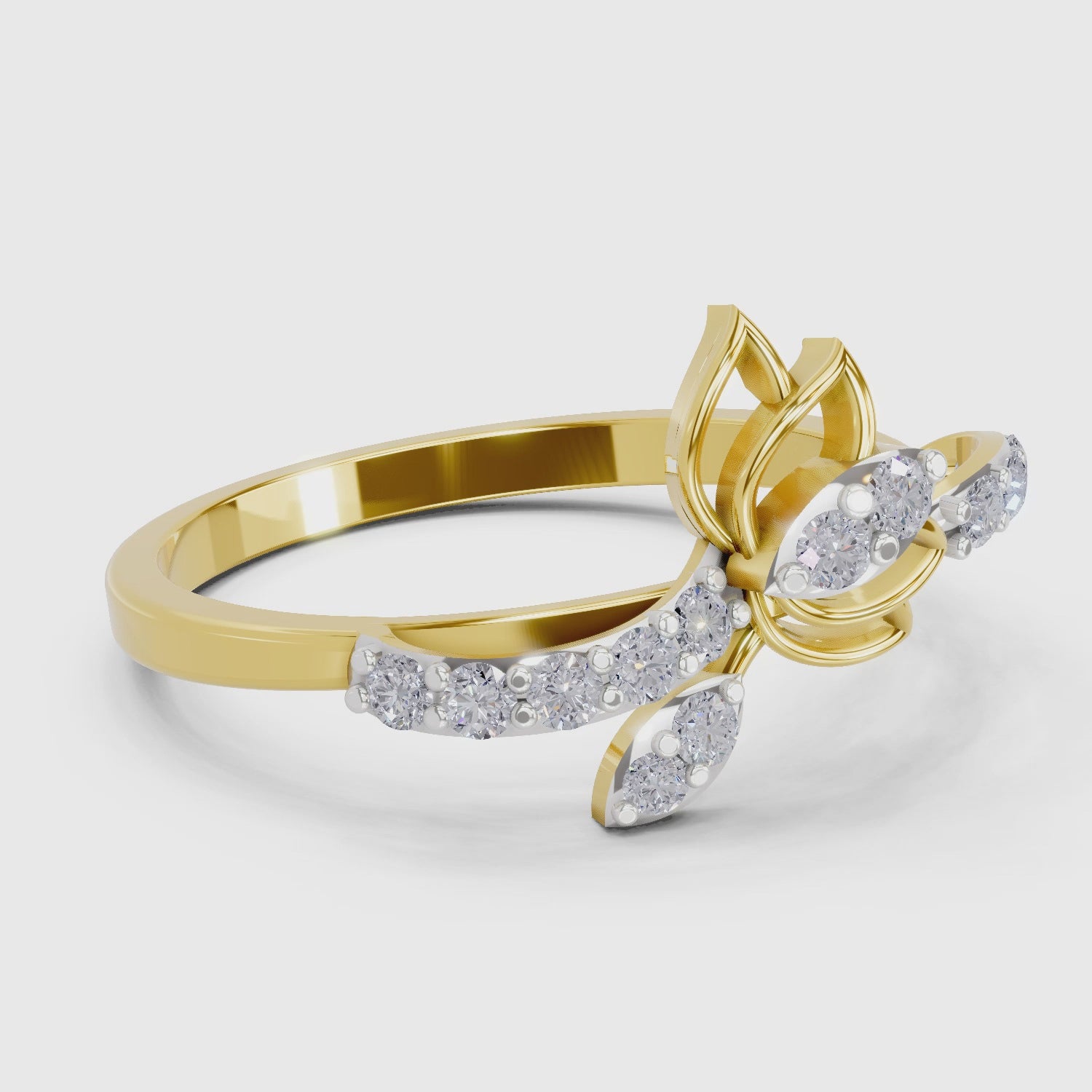 Load video: 0.18 Ct | 925 Sterling Silver Yellow Gold Plated Lotus Ring