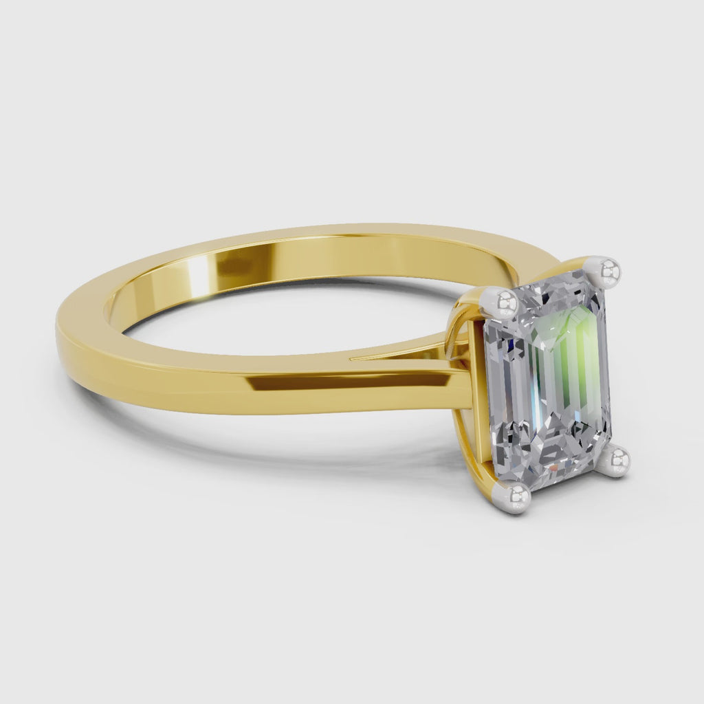 2.1 Ct Emerald Shape Solitaire Diamond Ring| 14K Yellow Gold