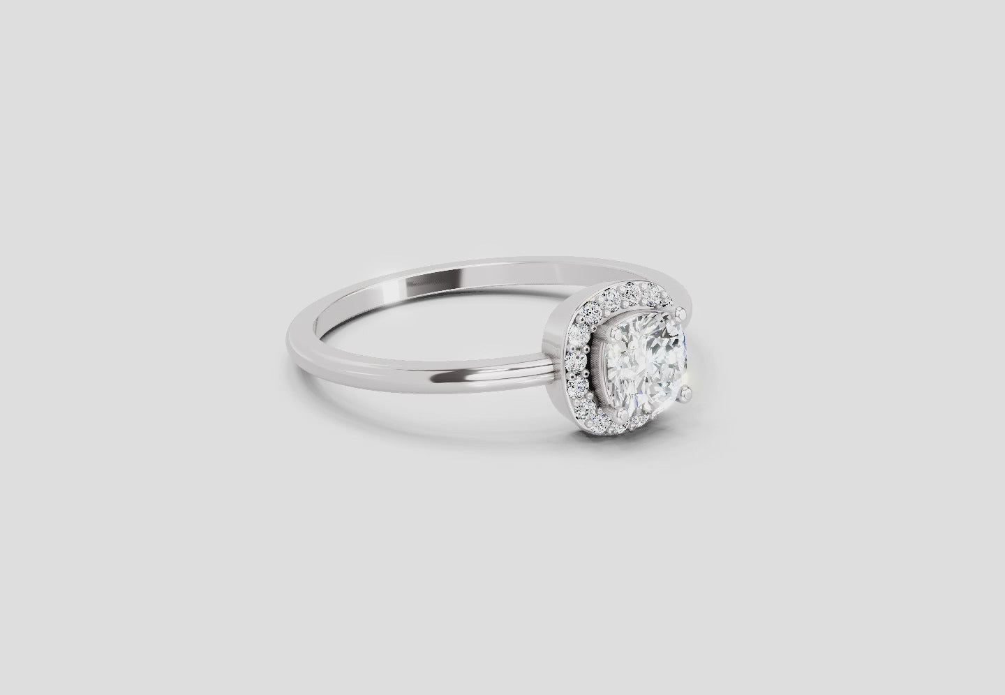 0.66 Ct Cushion Shape Halo Engagement Diamond Ring | 14K White Gold