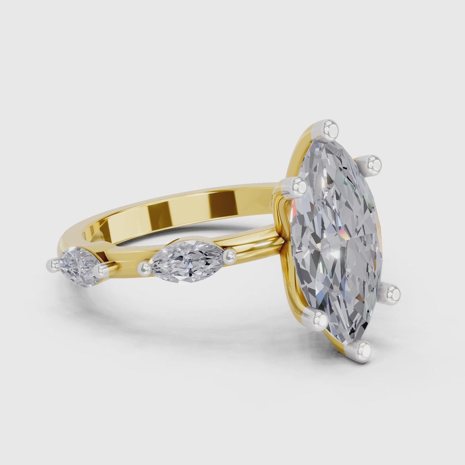 3.6 Ct Marquise Shape Solitaire Diamond Ring| 14K Yellow Gold
