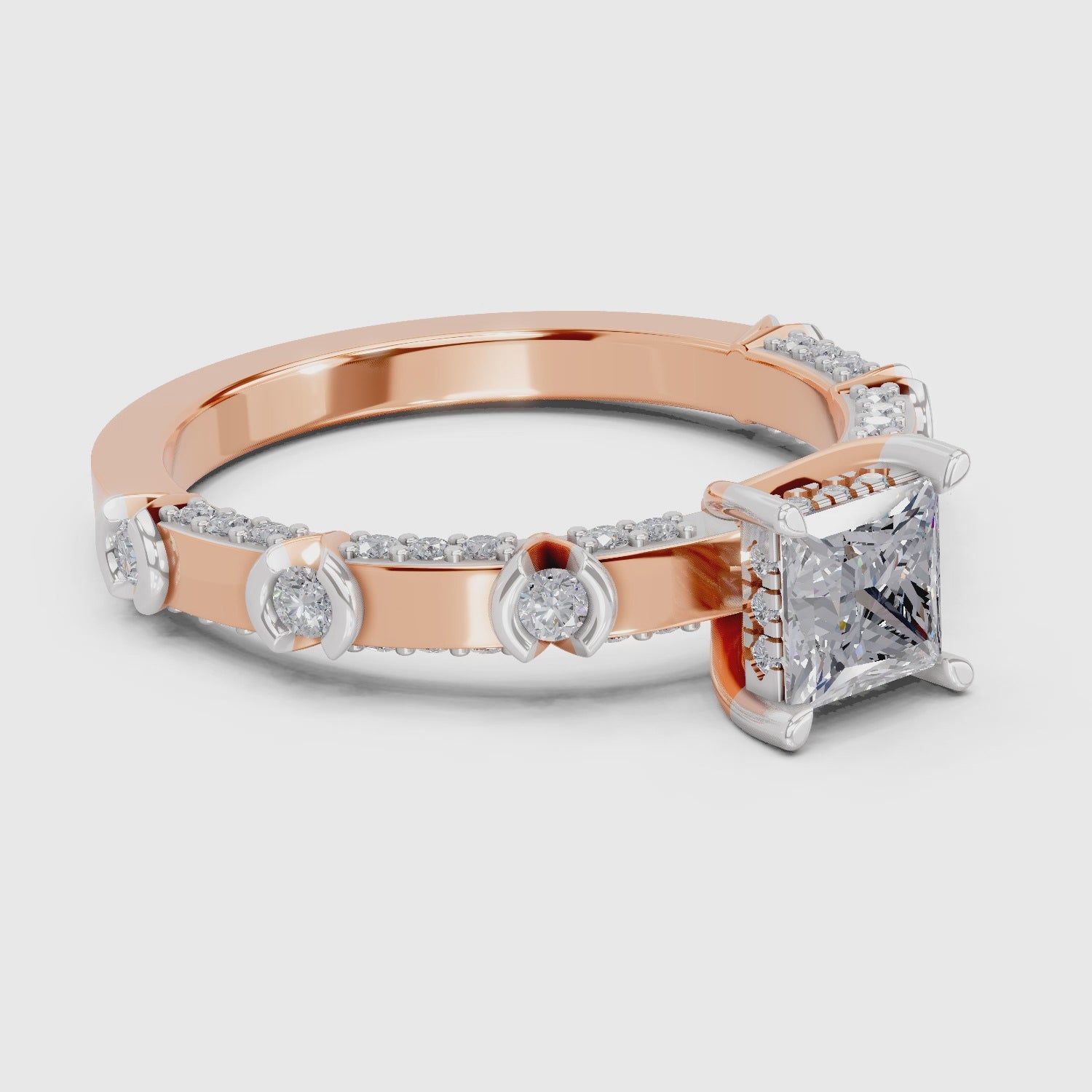 0.89 Ct Princess Shape Solitaire Diamond Ring| 14K Rose Gold