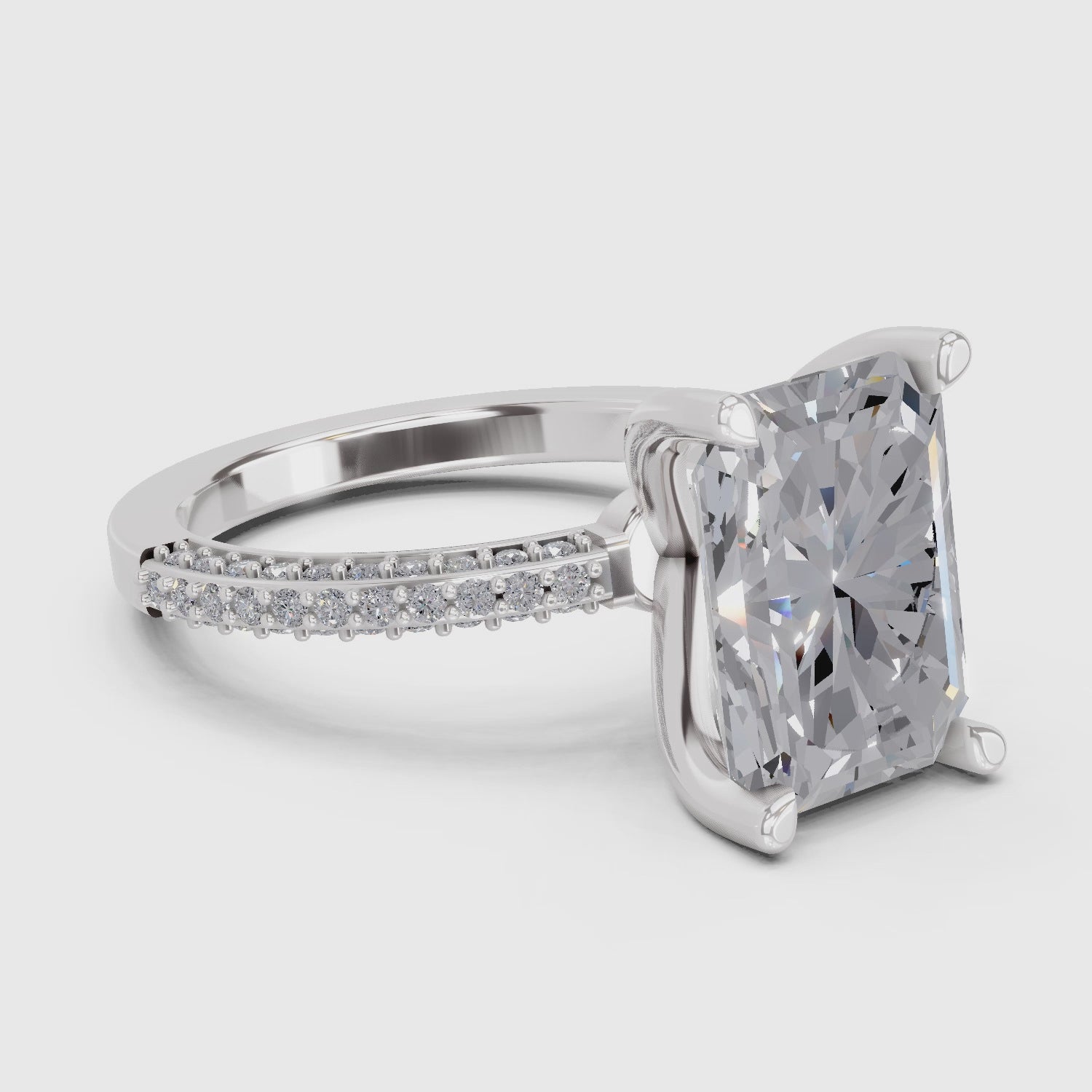 Load video: 5.37 Ct Emerald Shape Solitaire Diamond Ring| 14K White Gold