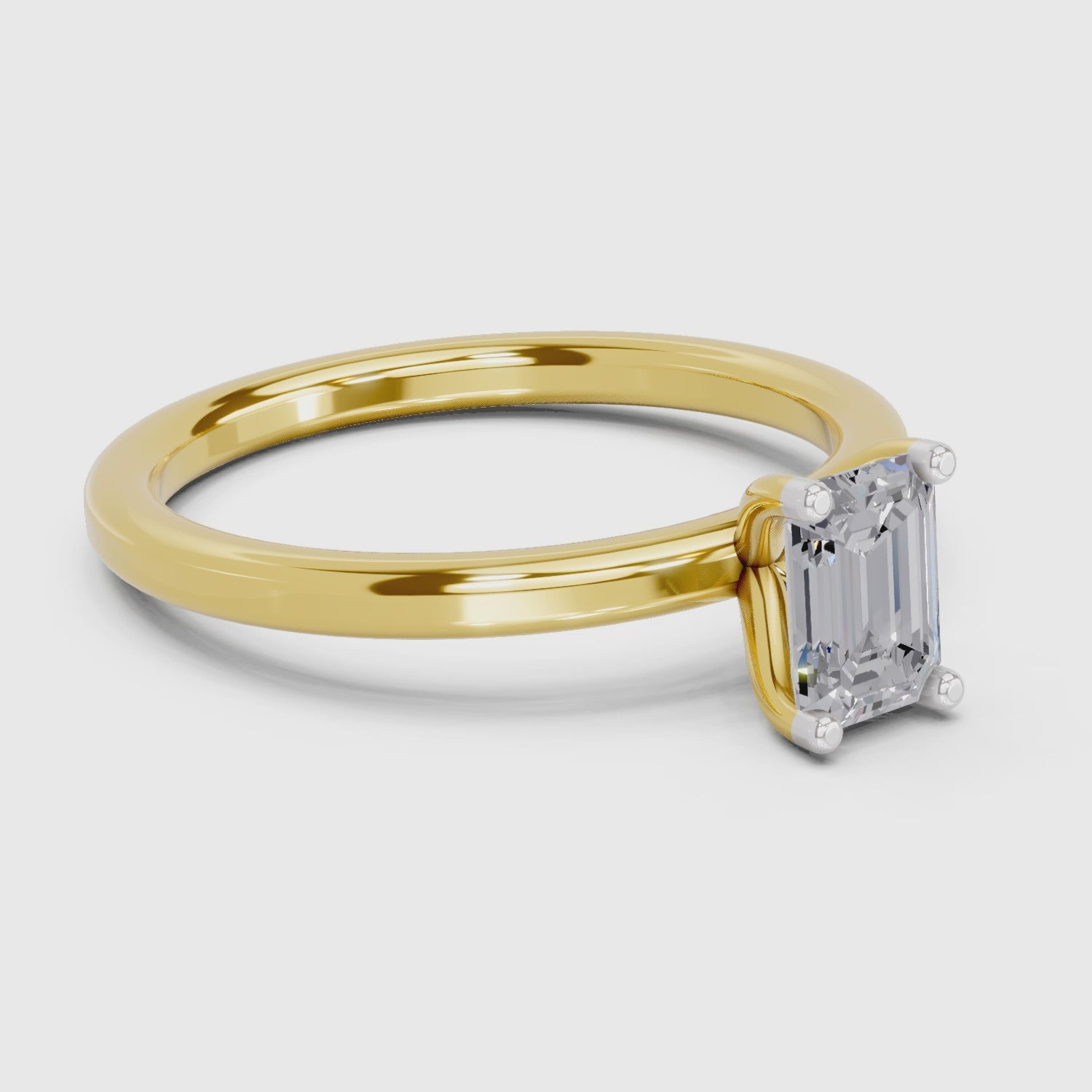 0.75 Ct Emerald Shape Solitaire Diamond Ring| 14K Yellow Gold
