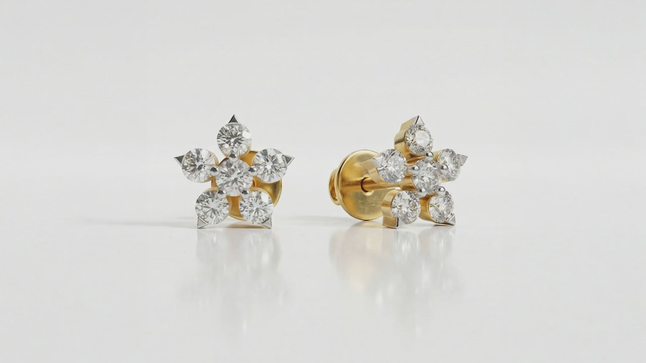 Load video: 0.44 Ct  Round Shape Diamond Floral Stud Earrings | 14K Rose Gold