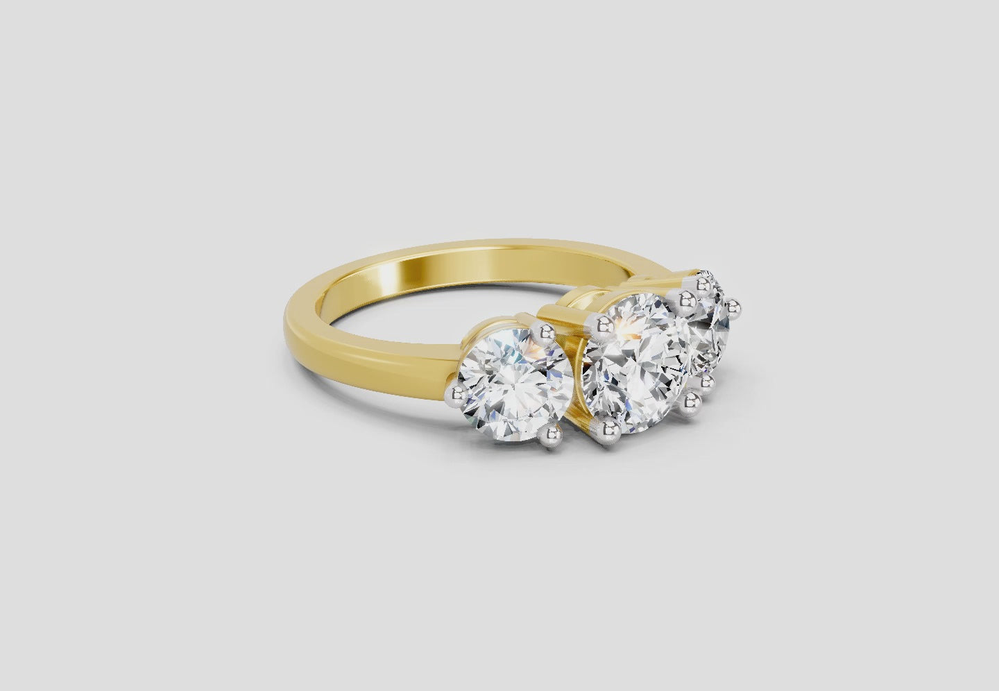 Load video: 2 Ct Round Three Stone Ring | 14K Yellow Gold